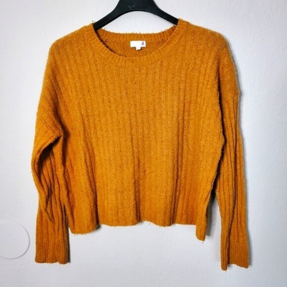 SO Sweater Mustard Colored Sweat Shirt || Ribbed Slouchy Crewneck Size Large - Picture 1 of 8